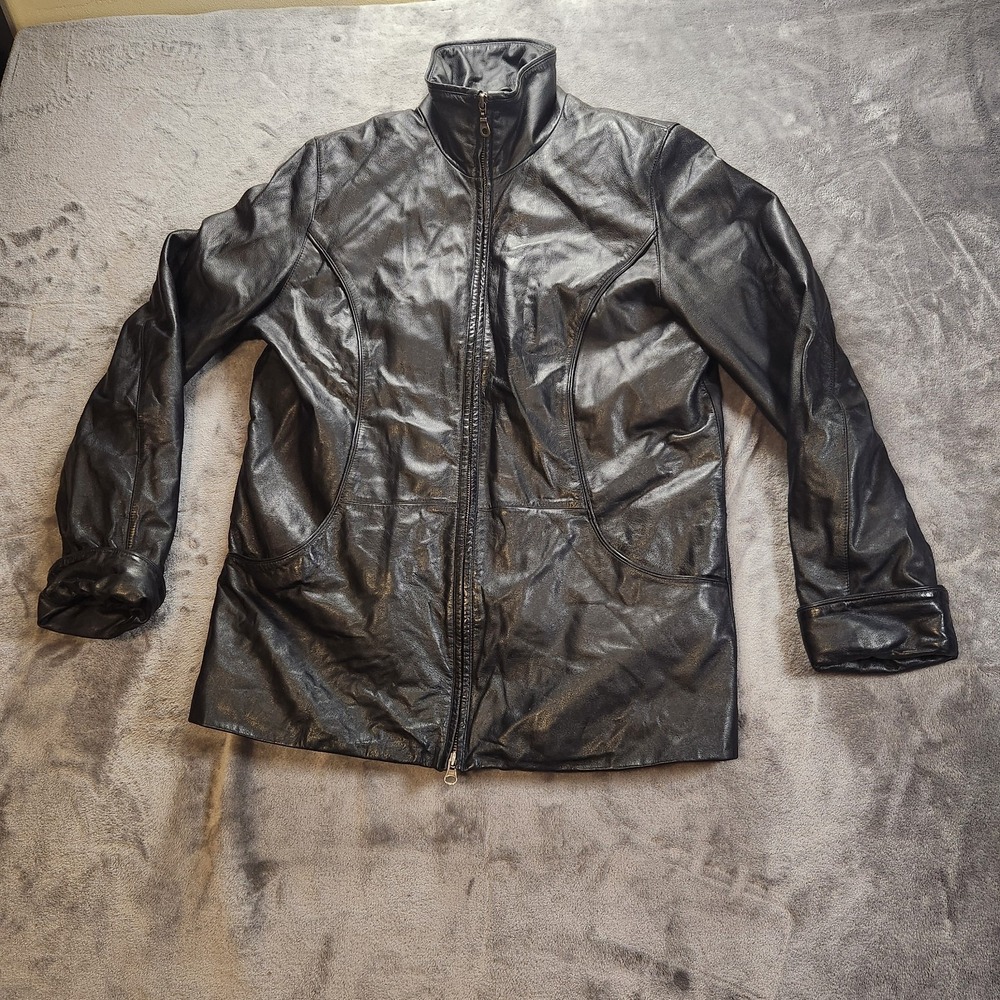 Wilsons Leather Jacket Womens Medium Black Scuba Racer Moto Princess Seams VTG